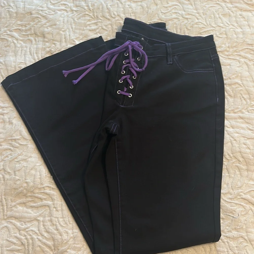 The Grave Girls Dolls Kill lace up embroidered bat jeans XL